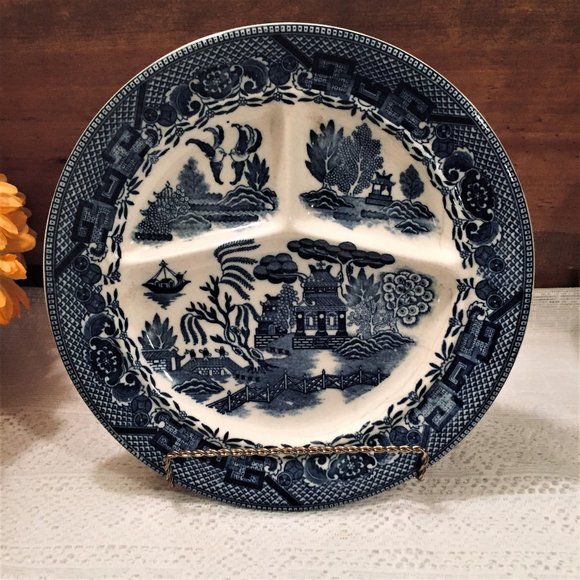 Vintage Heavy Ceramic 10" Blue Willow Grill Plate - Picture 2 of 8